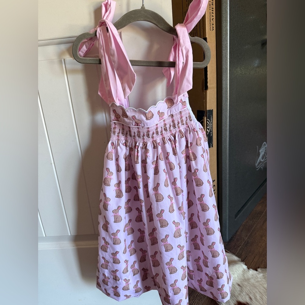 Pink Bunny Print Tie-Shoulder Girls' Dress